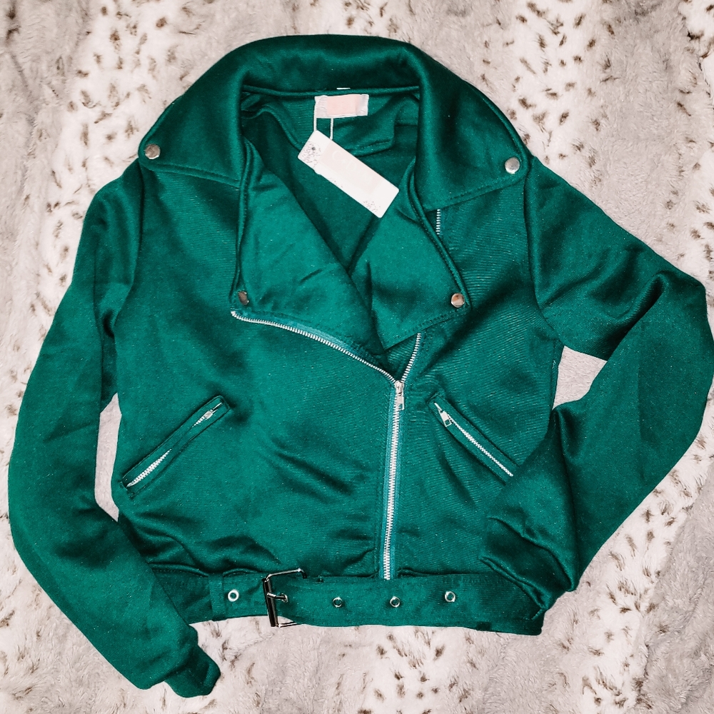 Green Moto Sweatshirt Jacket NWT